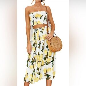 Lemon Print Strapless Skirt Set